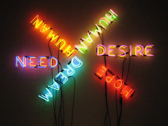Bruce Nauman's Human/Need/Desire, 1983 ~ photo taken at MOMA