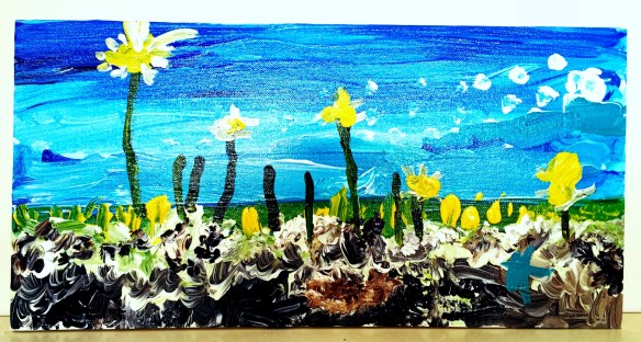 field of flowers painted by my 5yo, as taught by my mum