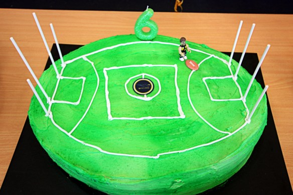 this week's home-made asymmetrical Aussie Rule football cake